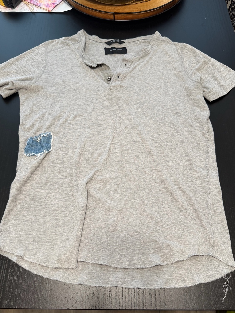 Wings + Horns Gray Short Sleeve Henley Tee with Pocket Patch